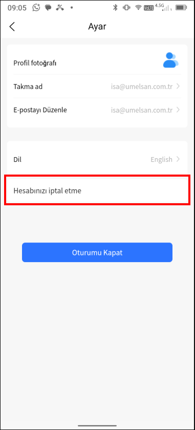 Hims Charge - Hesap Silme Adım 2
